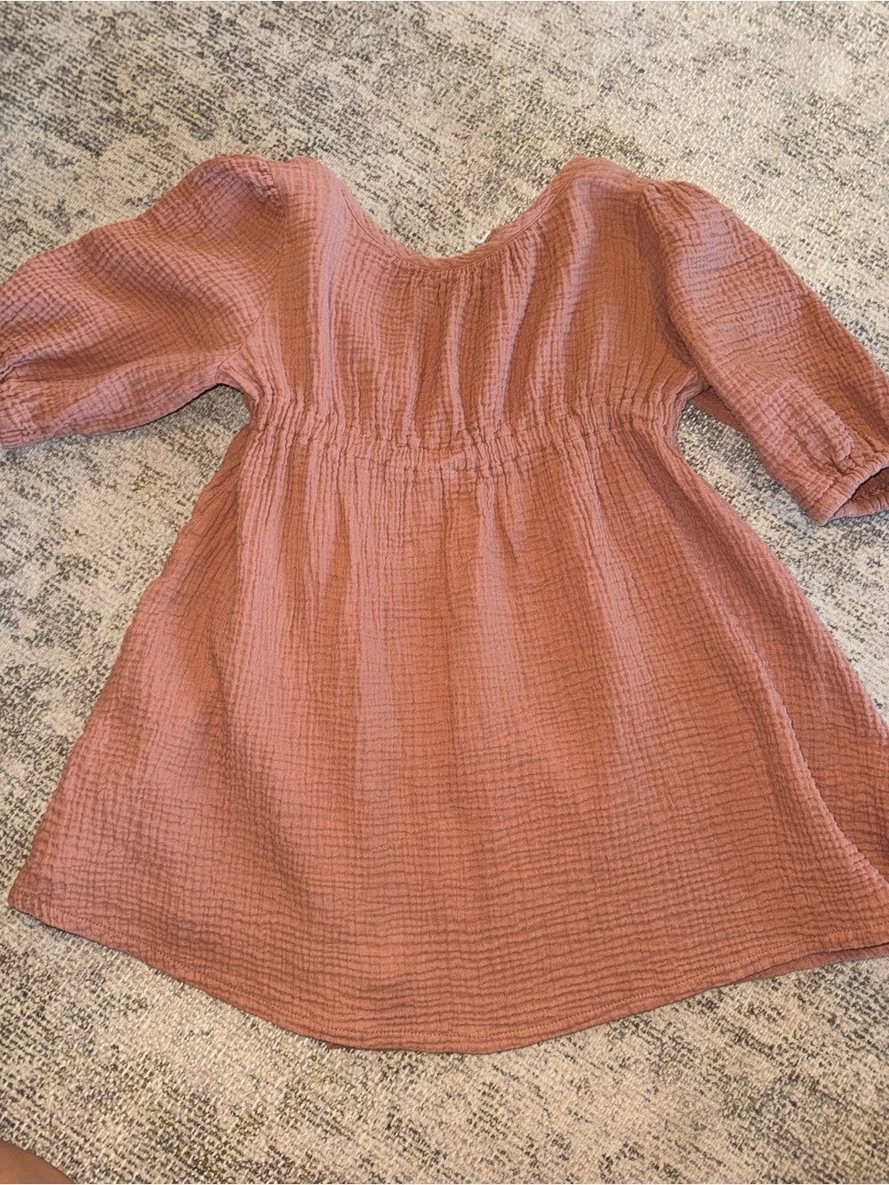 Huttelihut‎ Girls Gauze Puff Sleeve Dress Dusty Rose Pink Size M